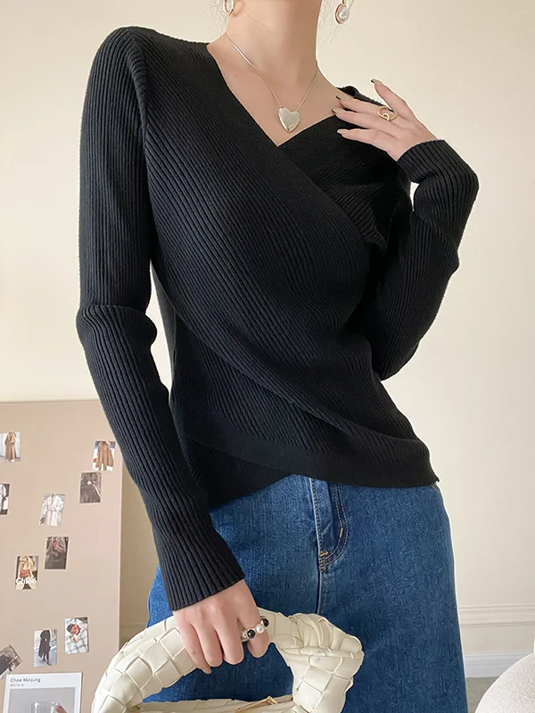 Minimalist Casual 3 Colors V-Neck Long Sleeves Pullover