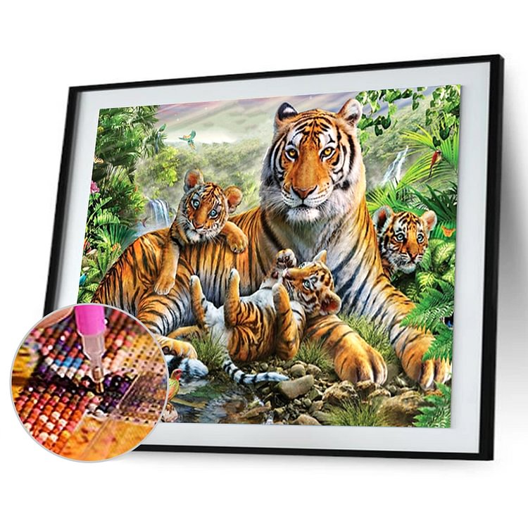 Tiger Family Forest  Special Shape Diamond Painting 40*30 CM