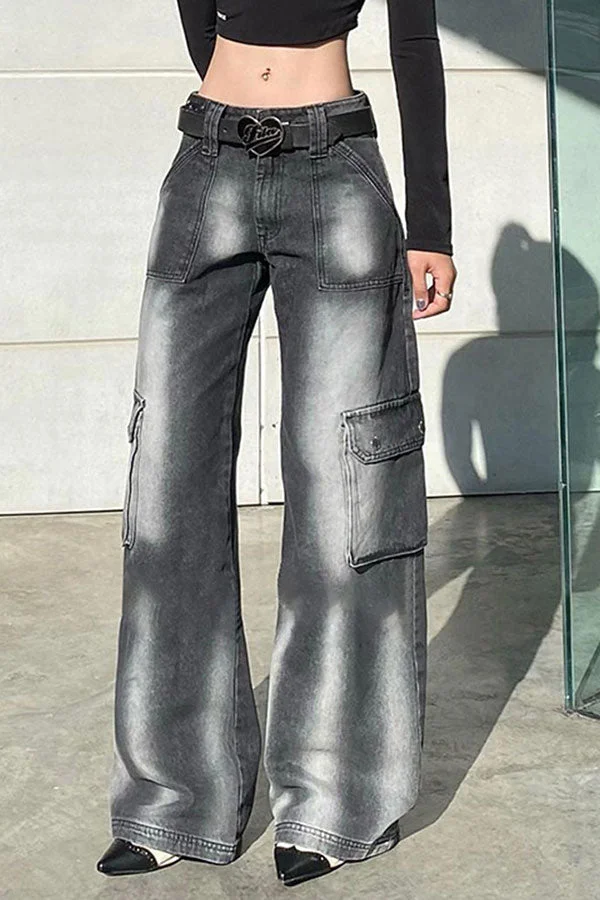 Gradient Hippy Multi Pocket Wide Leg Jeans