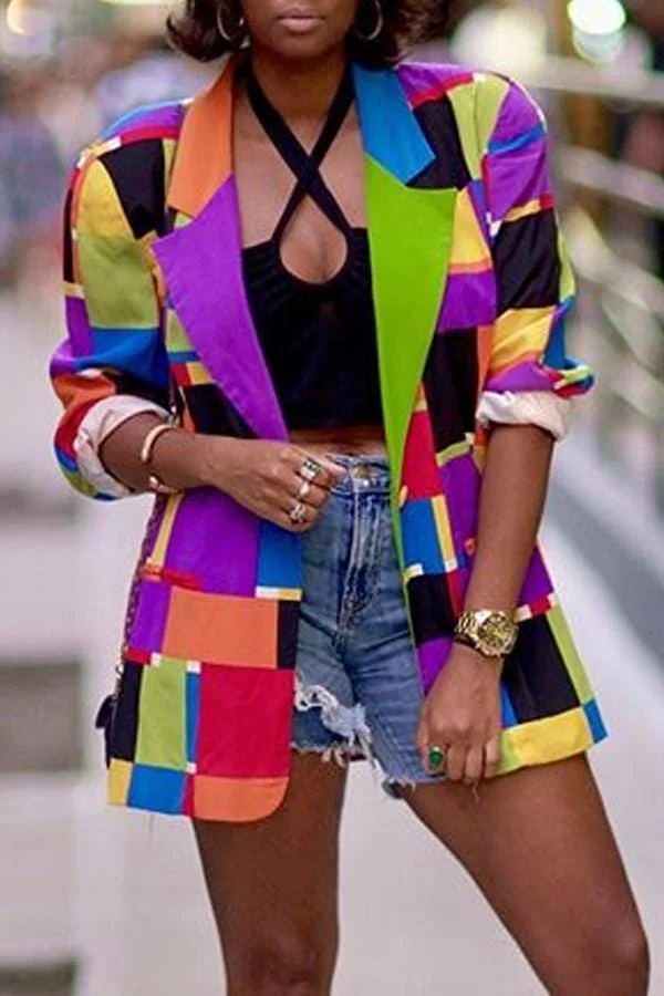 Fashion  Stitching Multicolor Blazer