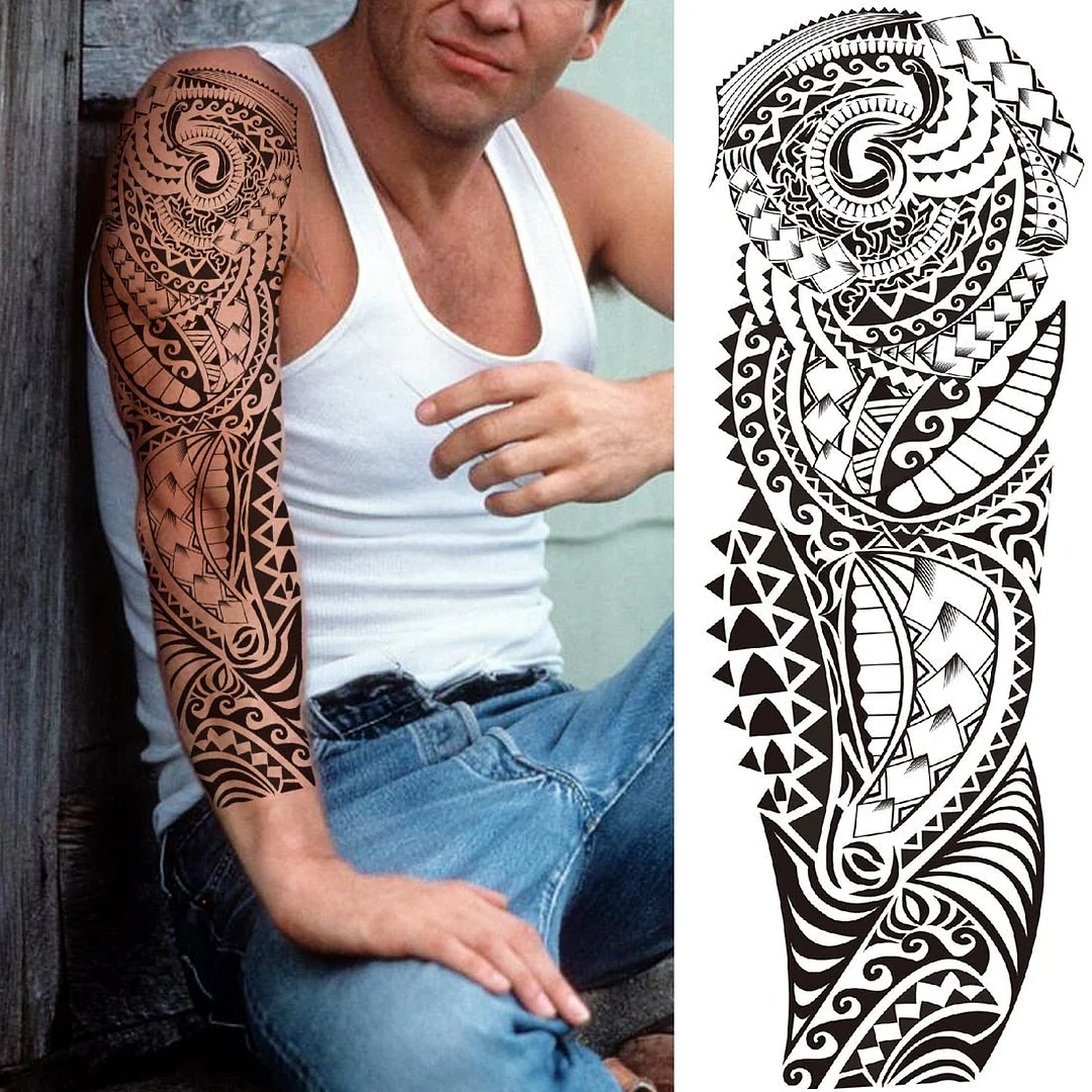 Tribal Maori Temporary Tattoo Sleeve For Men Women Adult Wolf Lion Tattoos Sticker Black Large Turtle Tiki Fake Tatoos Supplies 515