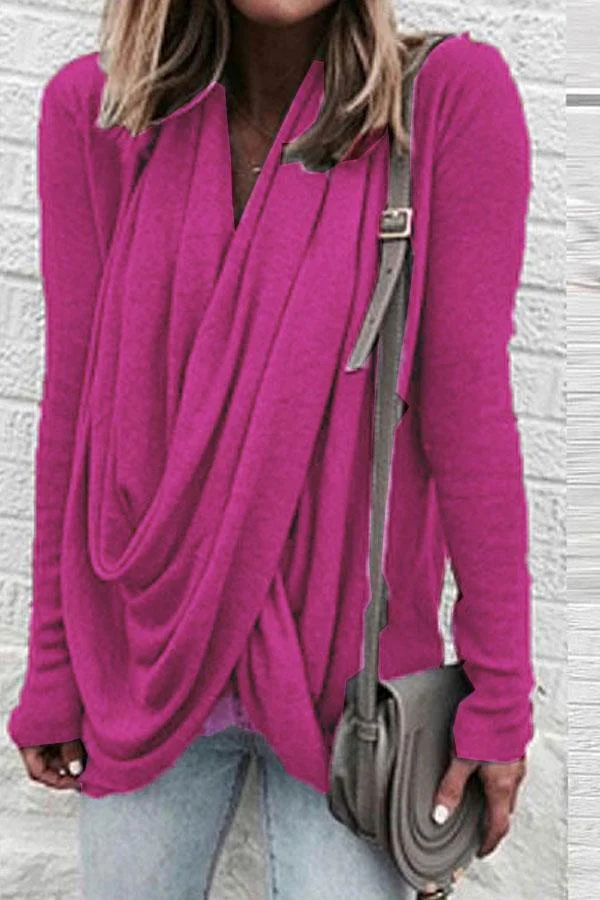 Cowl Neck Asymmetric Hem Pleated Bodice T-Shirts