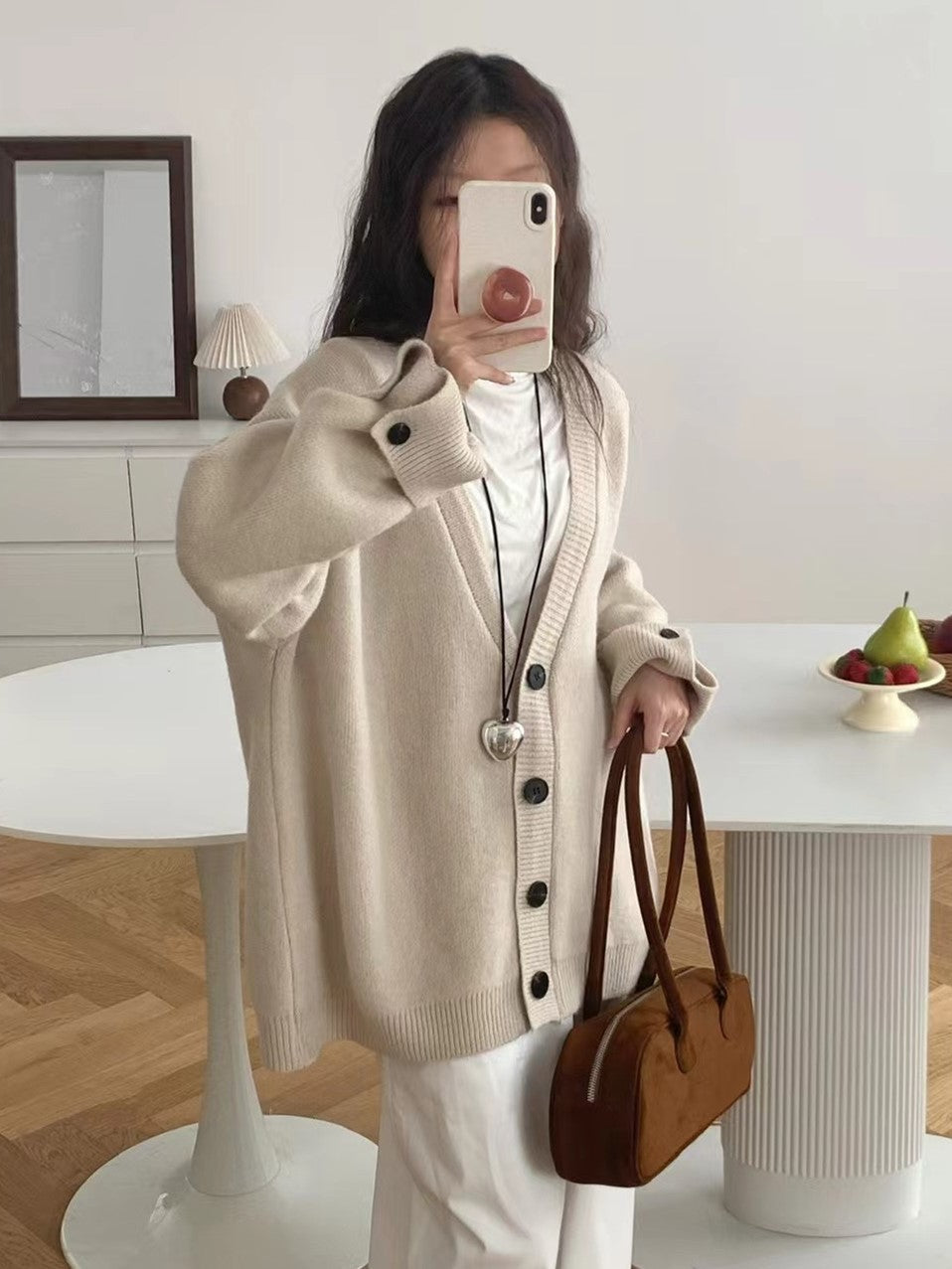 Aiertu joker costume female outfit Lazy Style V-neck Soft Glutinous Sweater Coat Women's Autumn and Winter Loose Large Casual Knitted Cardigan Top aiertu