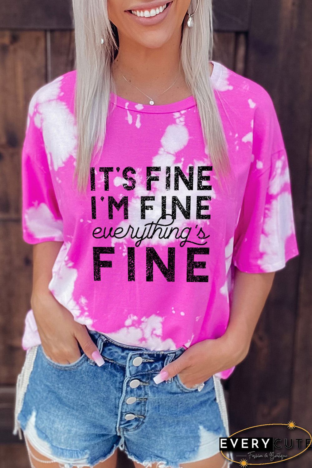 Pink It's Fine I'm Fine Everything Is Fine Tie Dye Graphic T Shirt