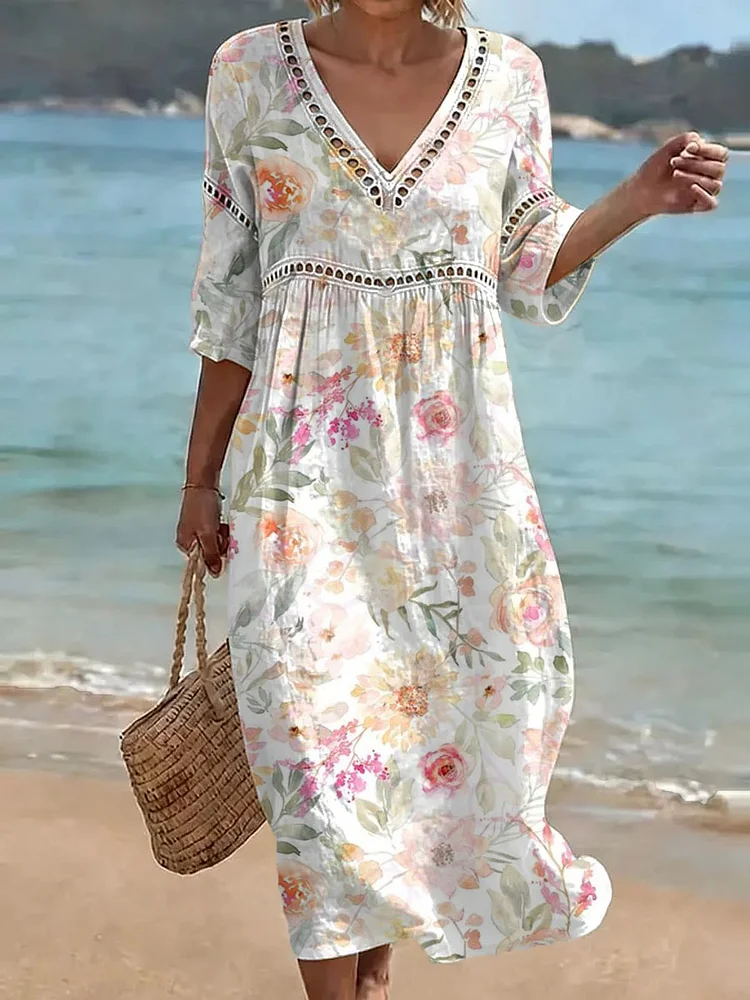 Women's Lace Floral Print Casual Dress