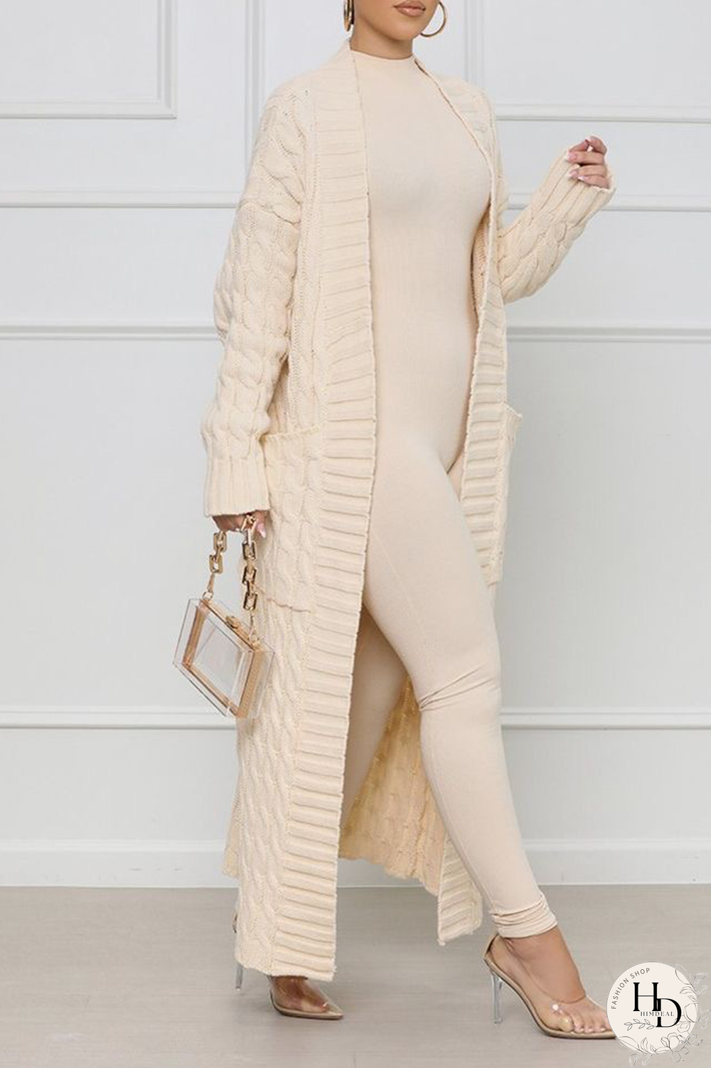 Pink Street Solid Patchwork Cardigan Collar Outerwear