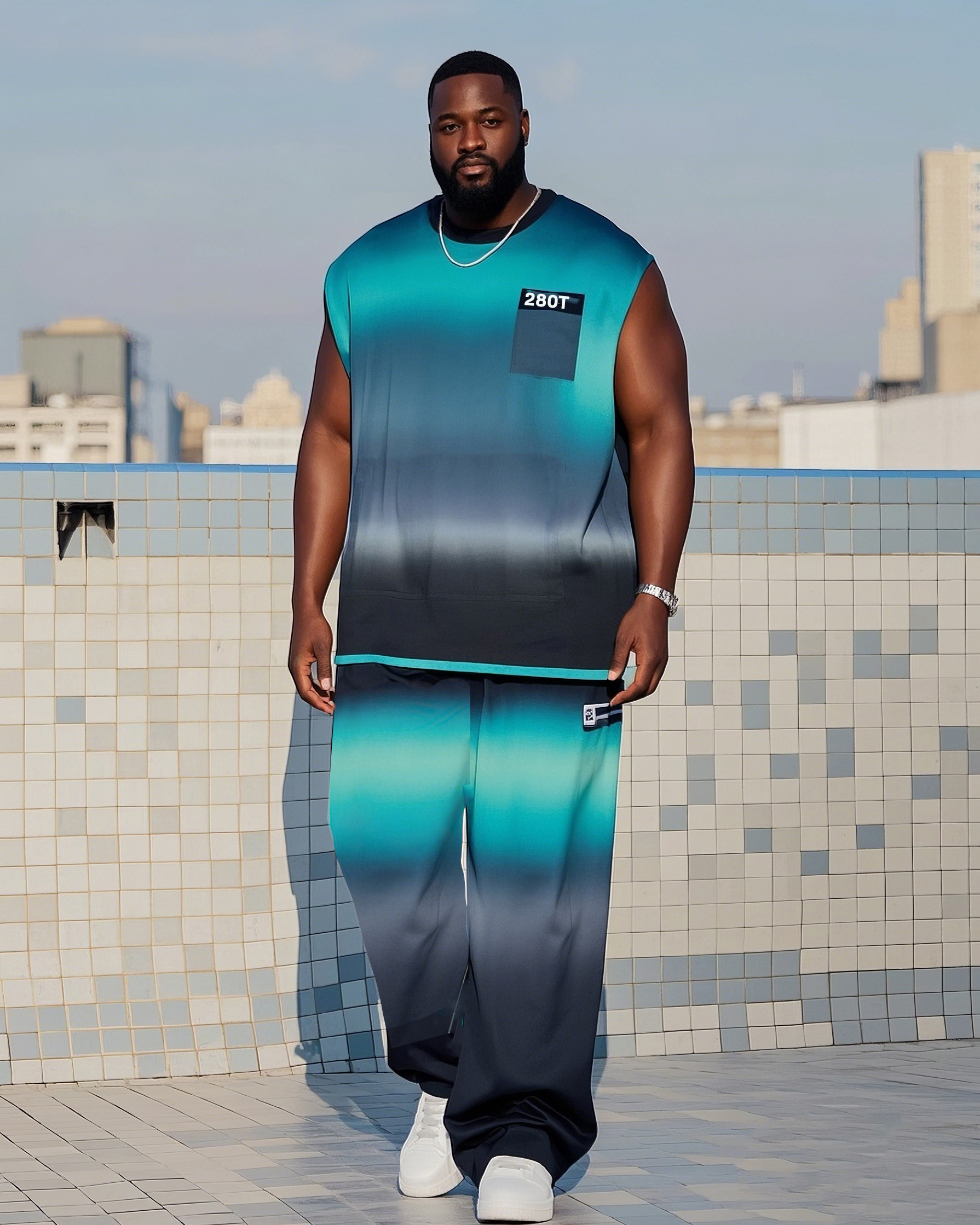 Big Boy Black Blue Gradient Small Creative Vest Trousers Suit