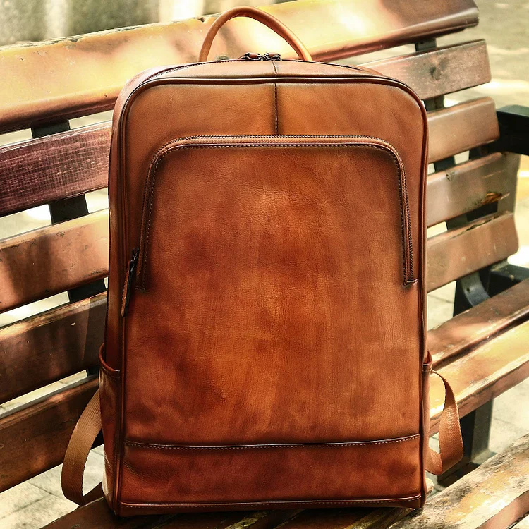  15.6 Inch Computer Bag Tree Paste Leather Top Layer Leather Backpack