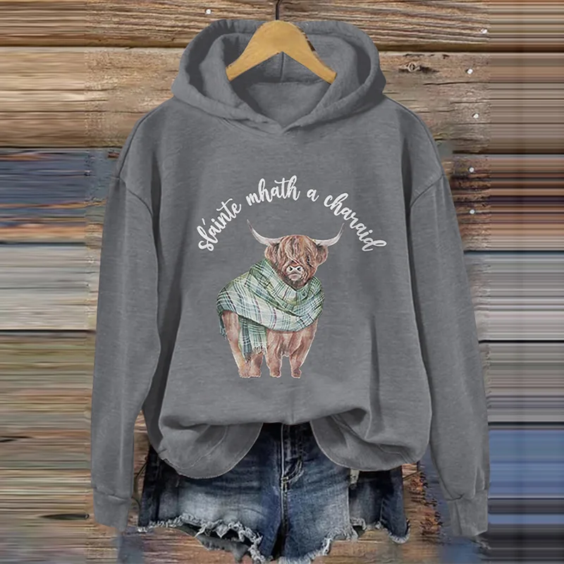 Women's Highland Cow Print Casual Hoodie
