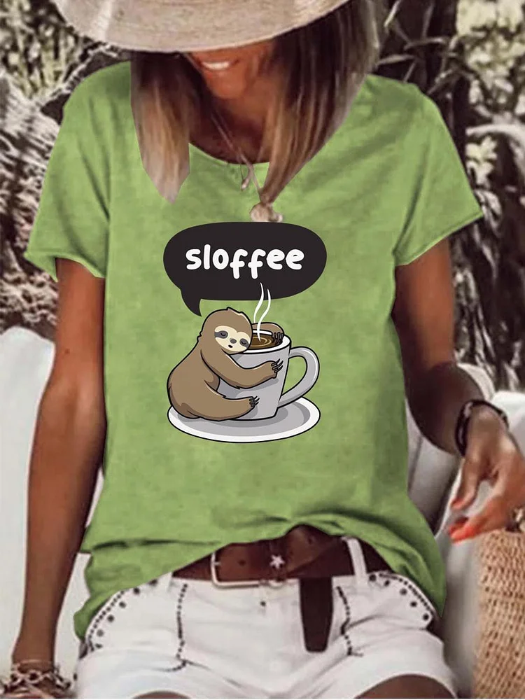 Sloffee Sloth Raw Hem Tee