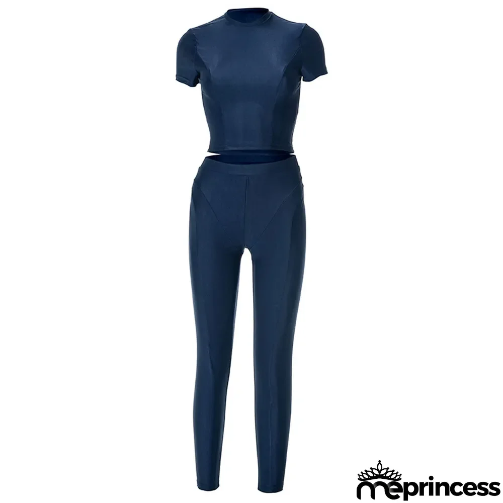 Women Summer Short Sleeve T-Shirt And Trousers Casual Two-Piece Set