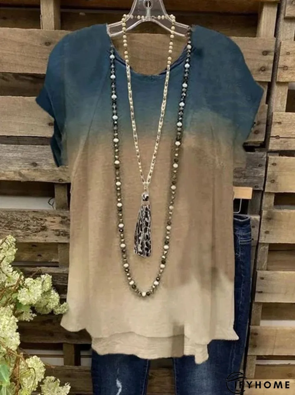 Plus Size Ombre Tie-Dye Short Sleeve Casual Top | IFYHOME