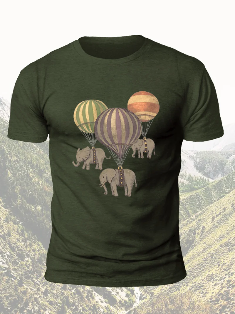 Hot Air Balloon Elephant Print Short Sleeve Men's T-Shirt in  mildstyles