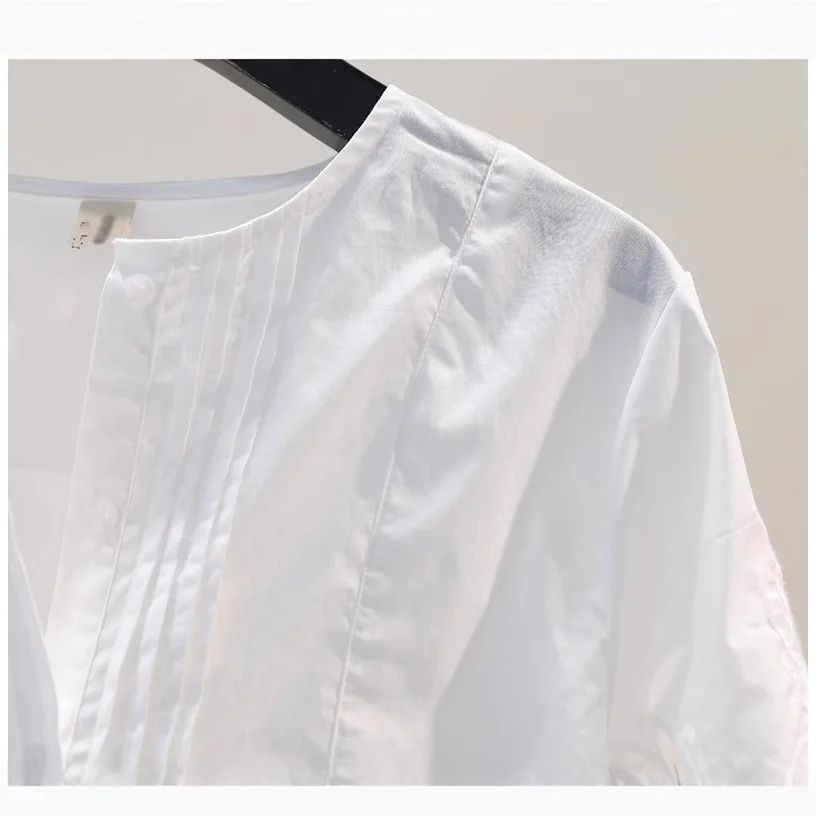 Uveng Uveng Embroidered Seven-Sleeved White Cotton Shirt Women Loose Thin Shirt 2025 Summer Korean Version Of The Top