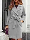 Urban Solid Color Long Sleeves Lapel Belted Loose Woolen Outerwear