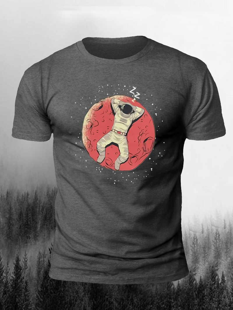 Astronaut Sleeps on the Moon Print Short Sleeve T-Shirt