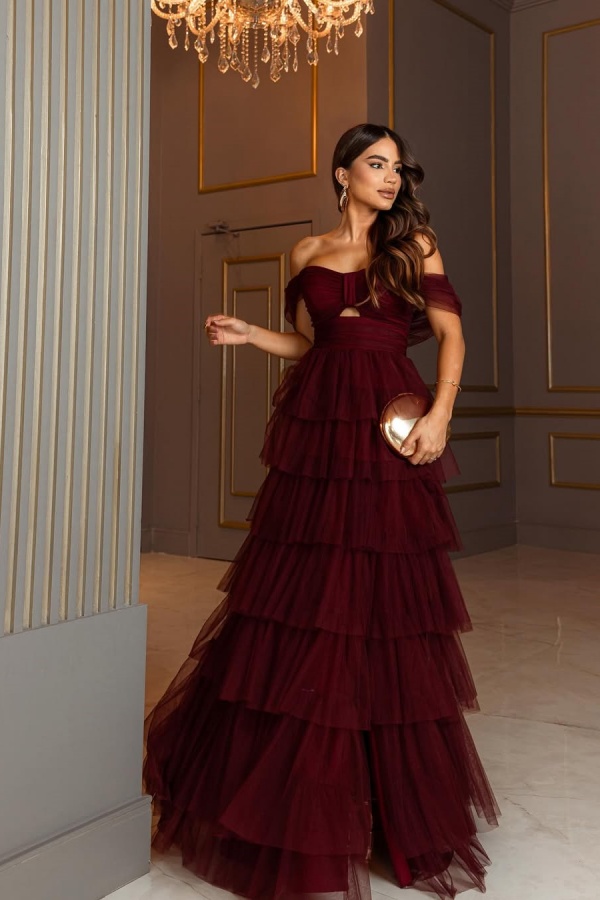 Elegant One Shoulder Orange A-line Tulle Prom Dress With Split Y6150