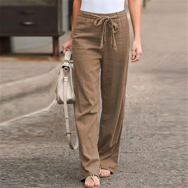 Women's High Waist Lace Up Casual Wide Leg Pants