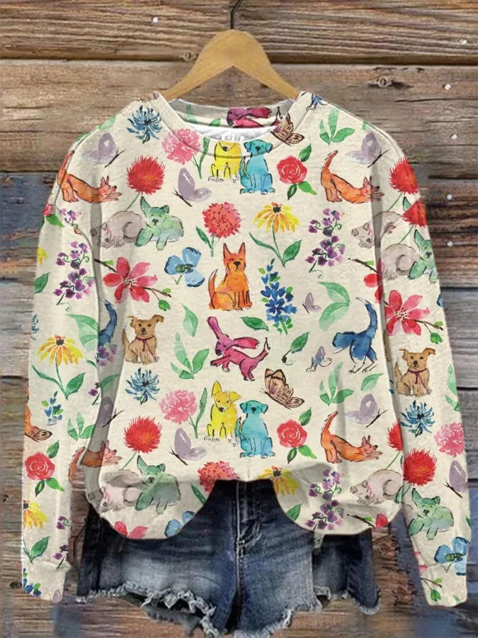 Women's Cute Dogs Print Sweatshirt