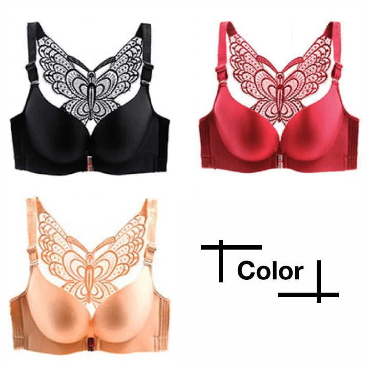 Hot-sale handmade butterfly embroidery front closure wireless bra