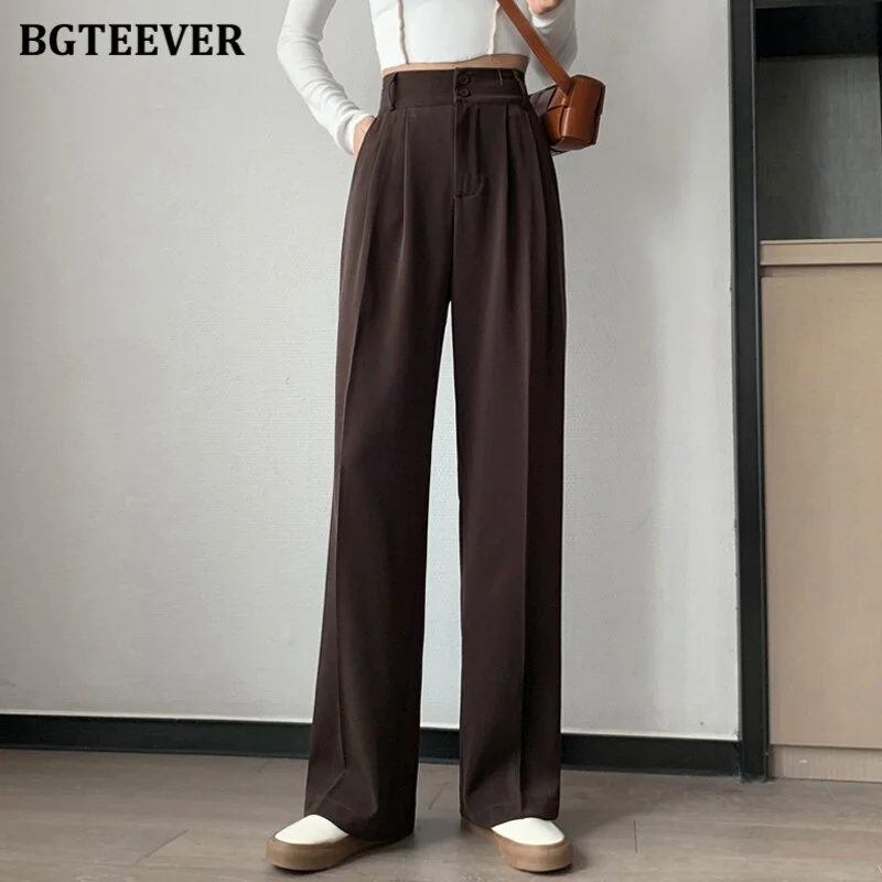 Churchf Spring Double Button Women Wide Leg Suit Pants Casual High ...