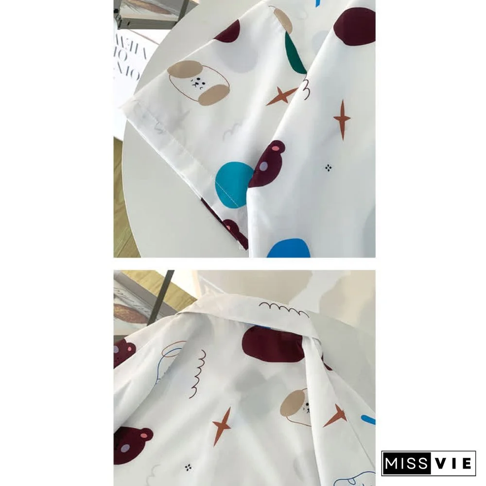 Cartoon Bear Print Lapel Casual T-Shirt