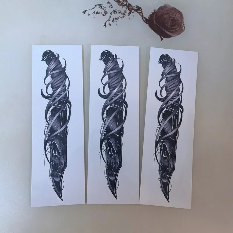 New Skull Dagger Waterproof Tattoo Stickers Men and Women Personality Cool Temporary Tattoos Dark Arm Art Decoration Fake Tattoo
