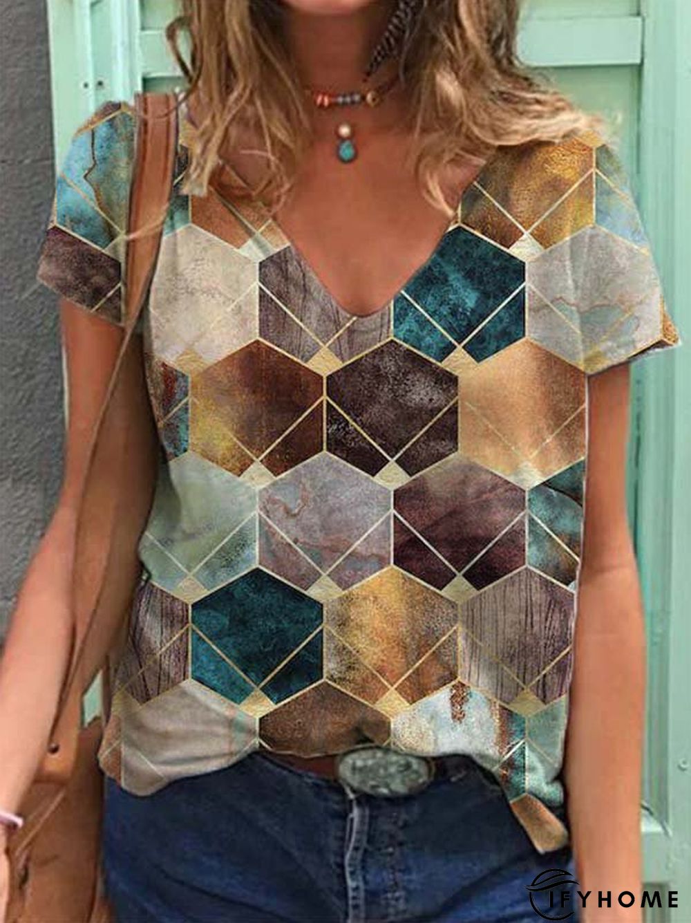 Short Sleeve Casual Cotton-Blend Printed T-shirt | IFYHOME