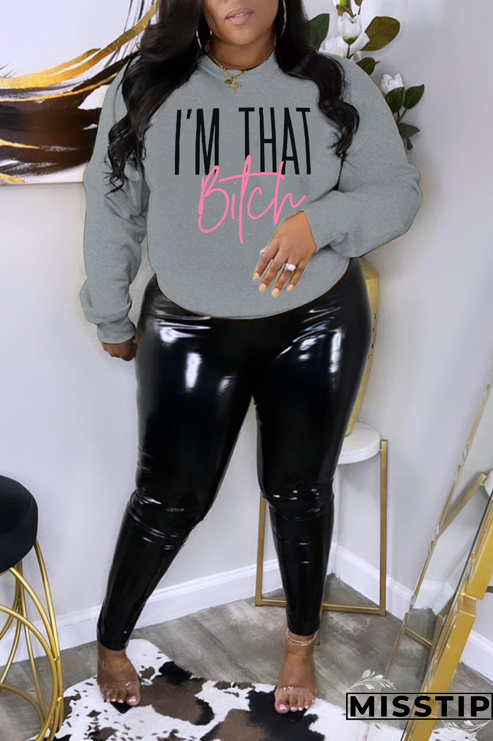 Grey Street Vintage Print Patchwork O Neck Tops