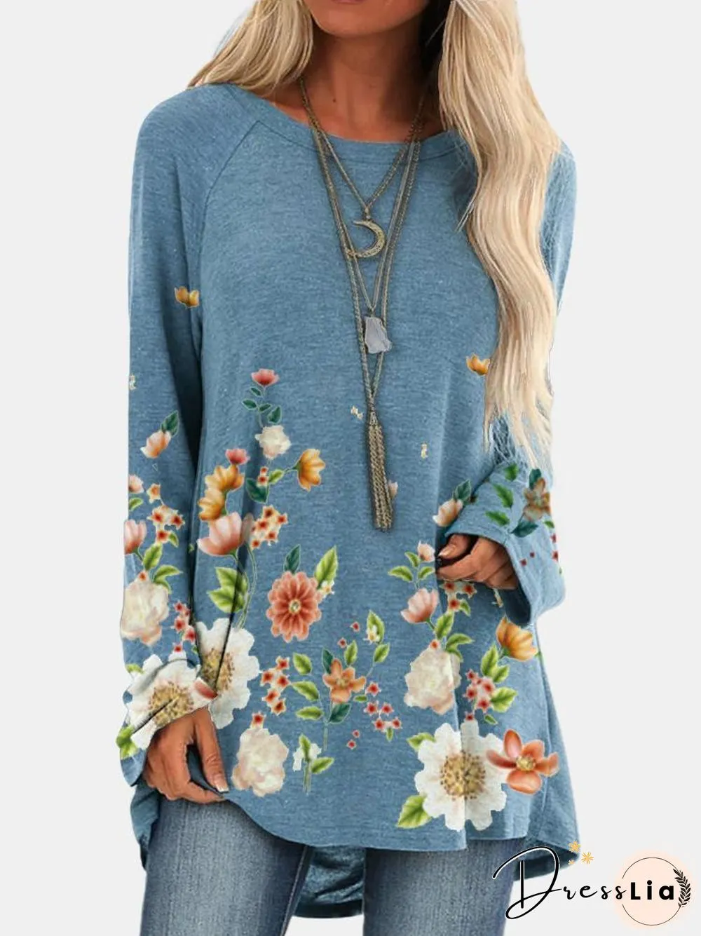 Gradient Color Retro Long Sleeve Top