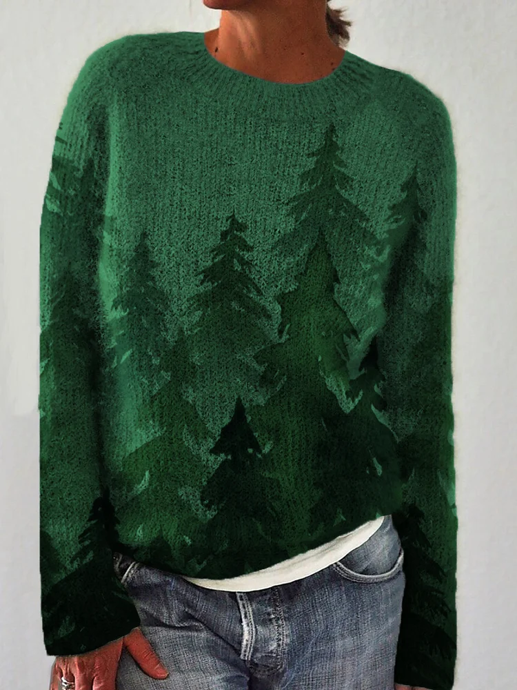 Comstylish Foggy Forest Art Cozy Knit Sweater