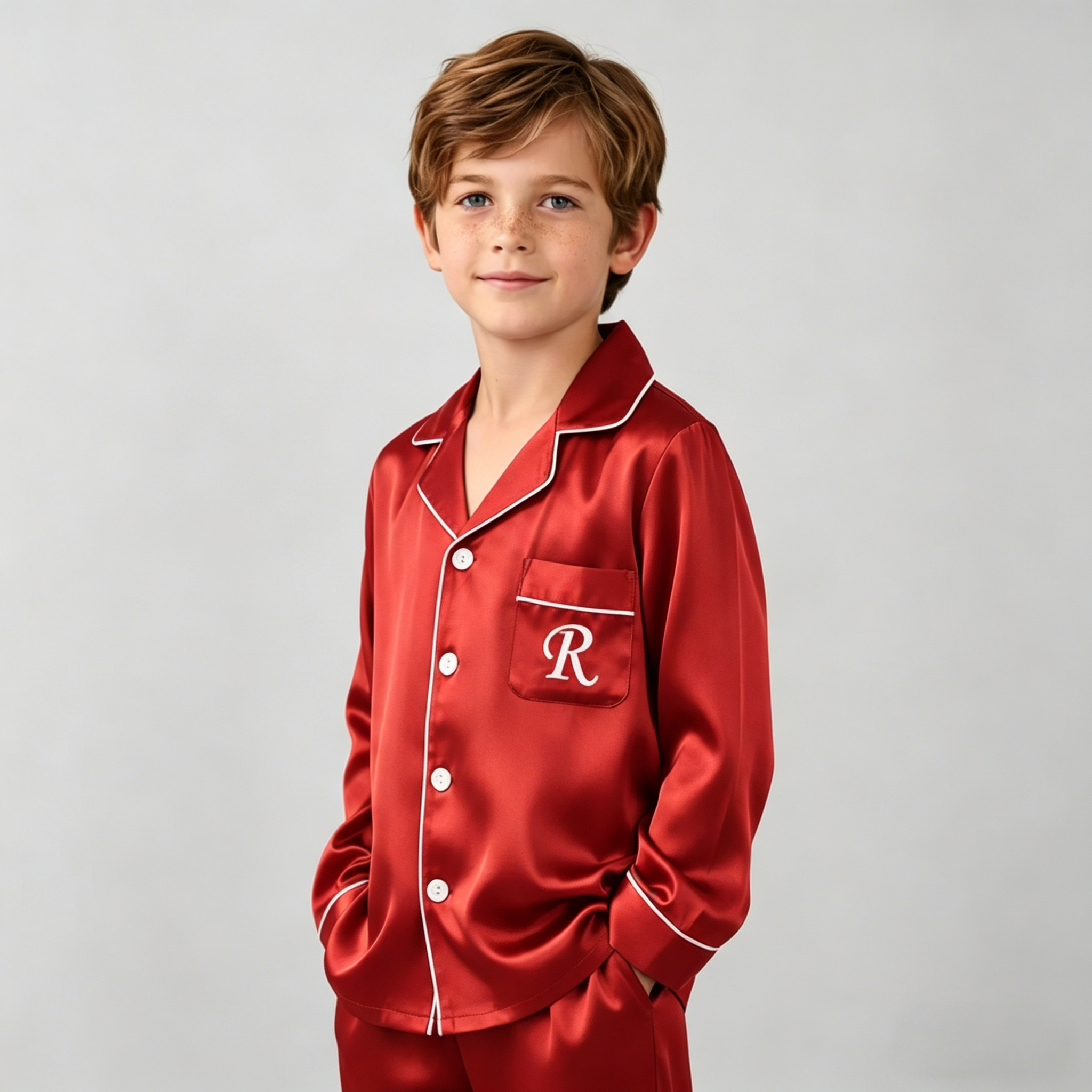 Monogrammed Classic Solid Boy's Silk Pajamas REAL SILK LIFE