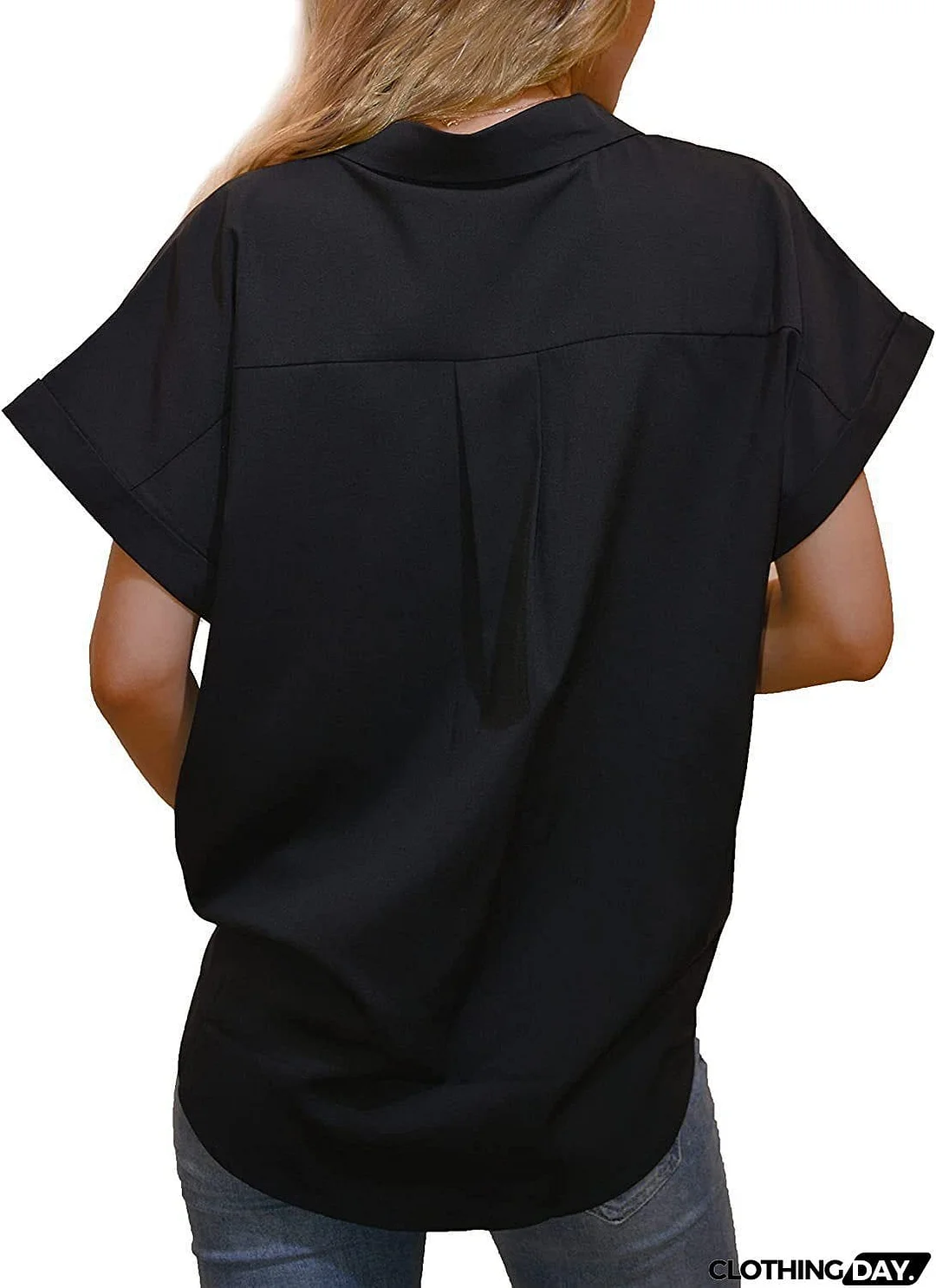 Women's Short-sleeved T-shirt V-neck Button-up Blouse