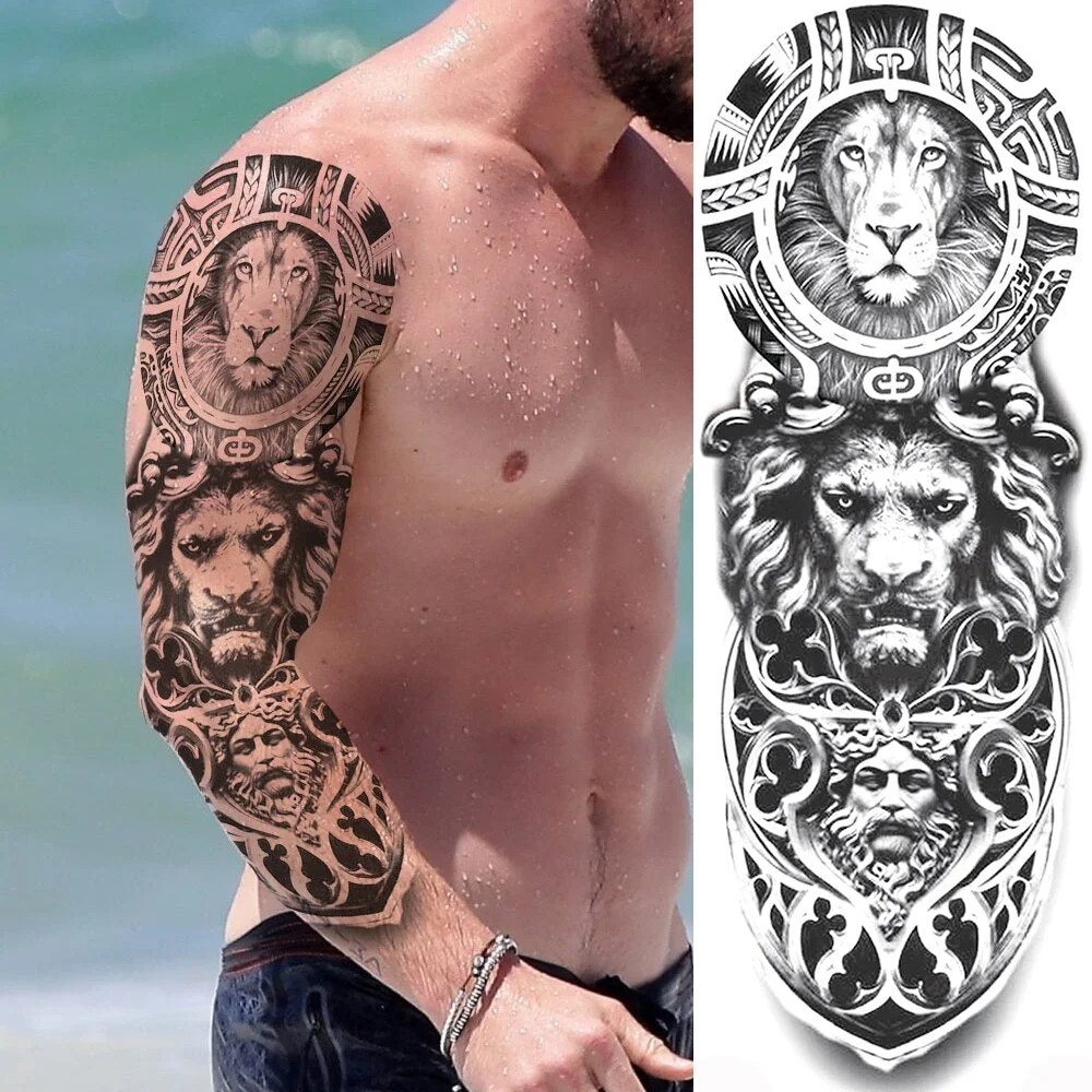 Sexy Full Arm Temporary Tattoos Sticker For Women Men Adult Gun Nun Vines Realistic Fake Tattoo Sleeves Large Tatoos Paste