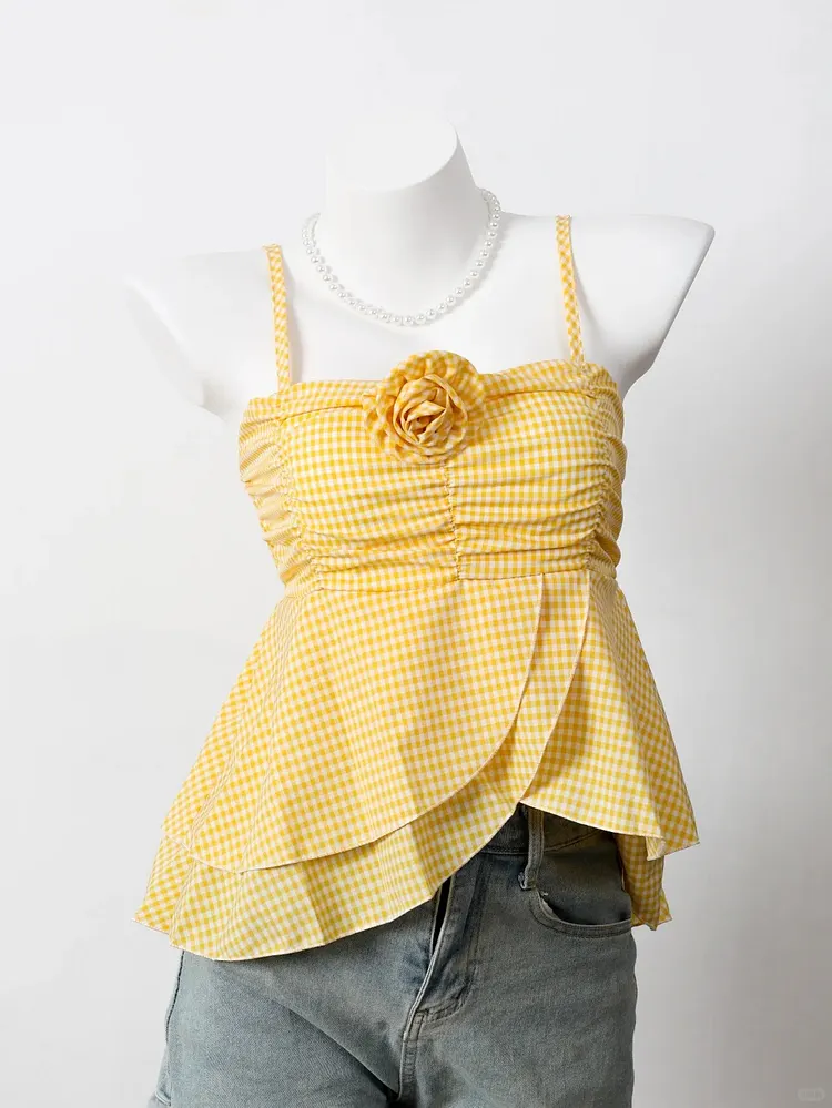 Yellow and white checkered camisole