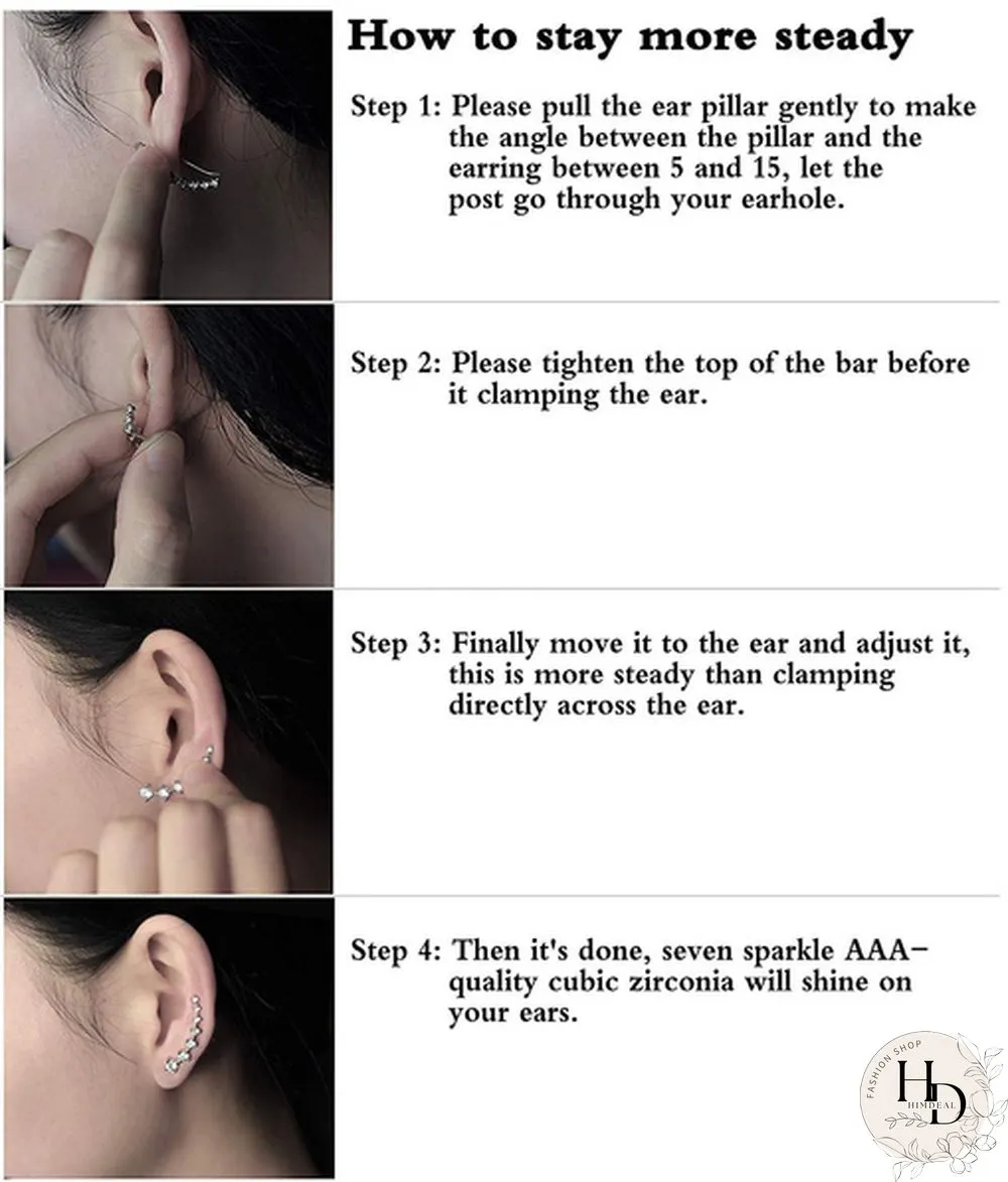 7 Crystals Ear Cuffs Hoop Climber Fashion Party Earrings Hypoallergenic Earring