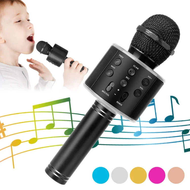 Wireless Bluetooth Karaoke Microphone, Portable Handheld Singing Microphone for Kids Adults with Stereo Speaker and Voice Changer for All Smartphones, Gifts for Girls Kids Adults