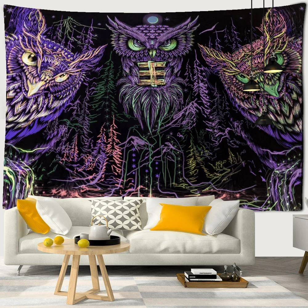 Colorful Psychedelic Owl Tapestry Wall Hanging Bohemian Hippie Art Science Fiction TAPIZ Witchcraft Room Home Decor