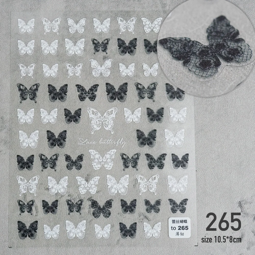 Beautizon 2021 New 3D Engraved Nail Stickers Checked pattern high quality Sticker Empaistic Butterfly Sticker