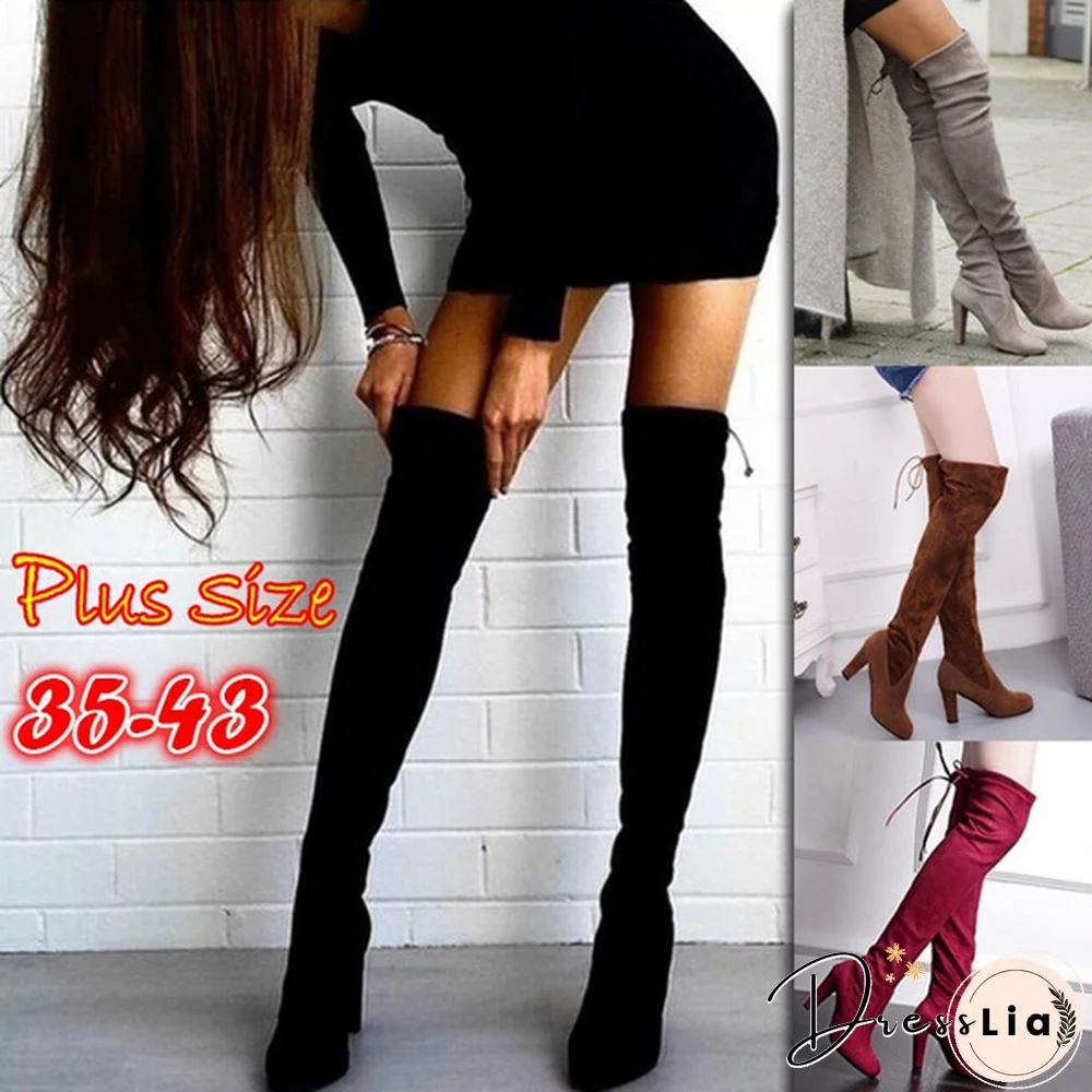 Women's Fashion Long Boots Ladies Boots Over The Knee Winter Boots Thick With High Heel Boots High Heels Shoes Plus Size