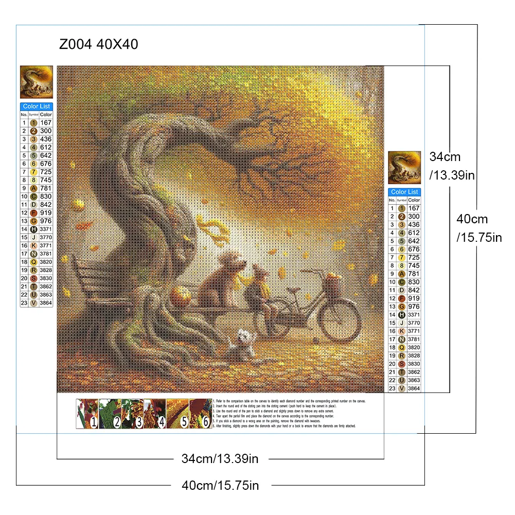 Full Round Diamond Painting 40*40cm - Dog And Family Under The Big Tree In Autumn