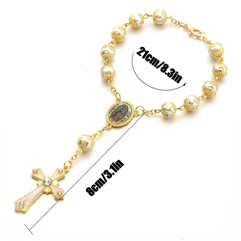Christian Catholic Enamel Cross Jesus Bracelet Beads Rosary Bracelets Religious Jewelry Christmas Gifts Ornament