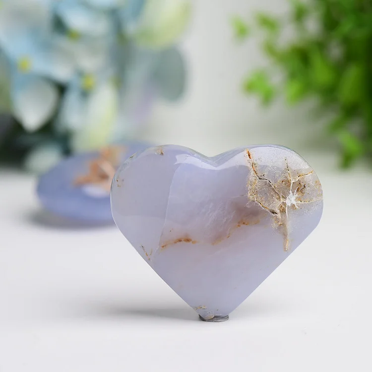 2.0"-2.5" Blue Chalcedony Heart & Palm Stone Bulk Crystal