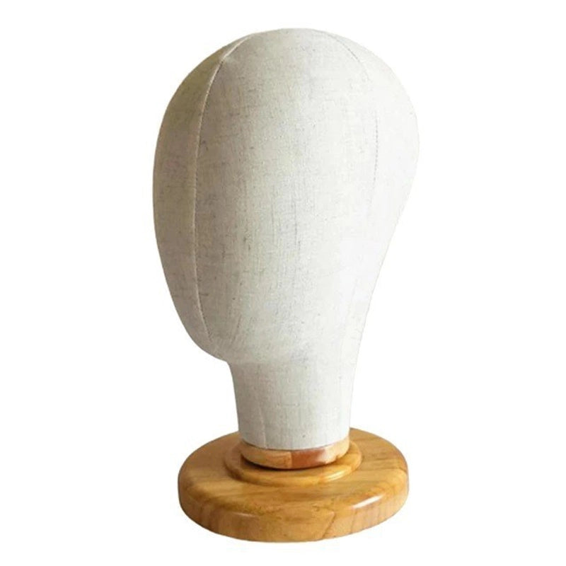Head Model In Stock Supply Bag Linen Cloth Model Head Hat Wig Jewelry Display Head Mold With Solid Wood Base
