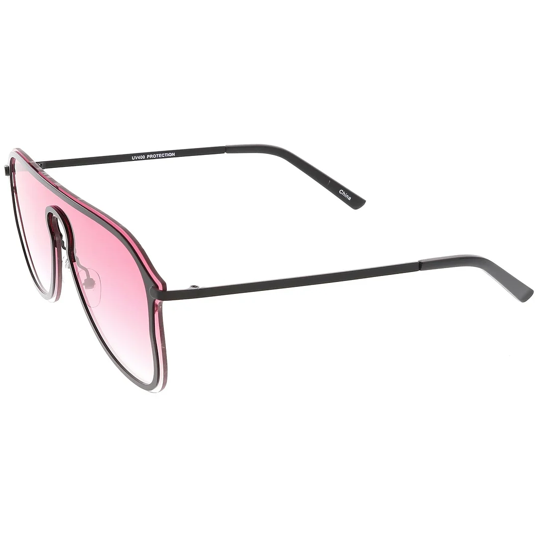 Futuristic Rimless Visor Aviator glasses Metal Trim Mono Lens 57mm