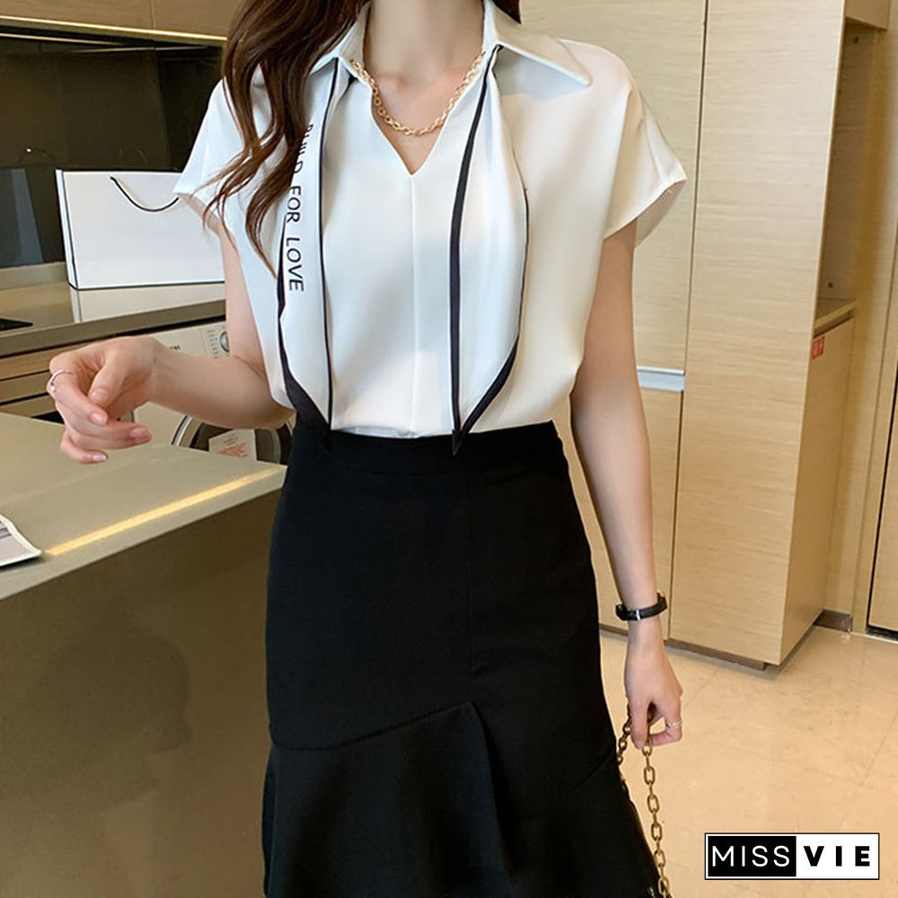 Chain Bow Tie Loose Shirt