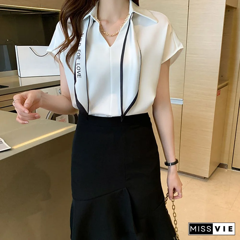 Chain Bow Tie Loose Shirt