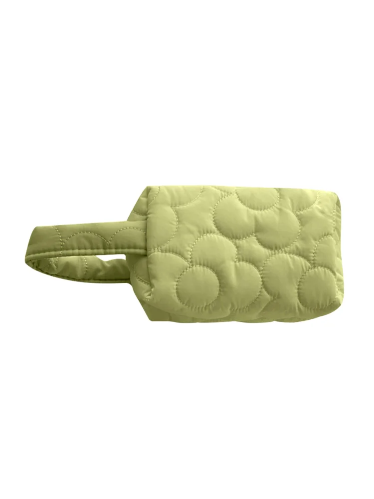 Women Quilted Flower Pattern Clutch Bag Mini Wallet Zipper Bag (Green)