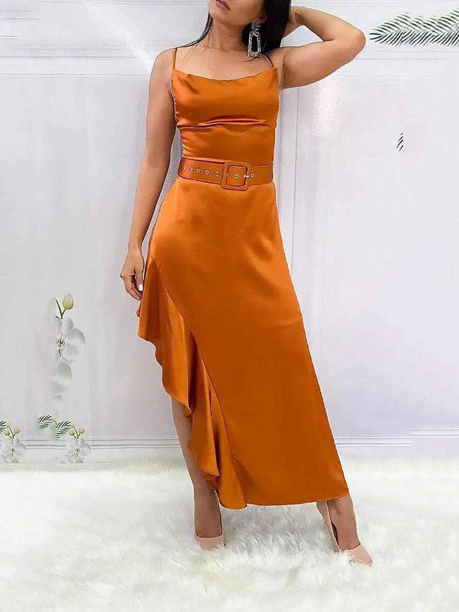 Elegant slip dress with irregular ruffles