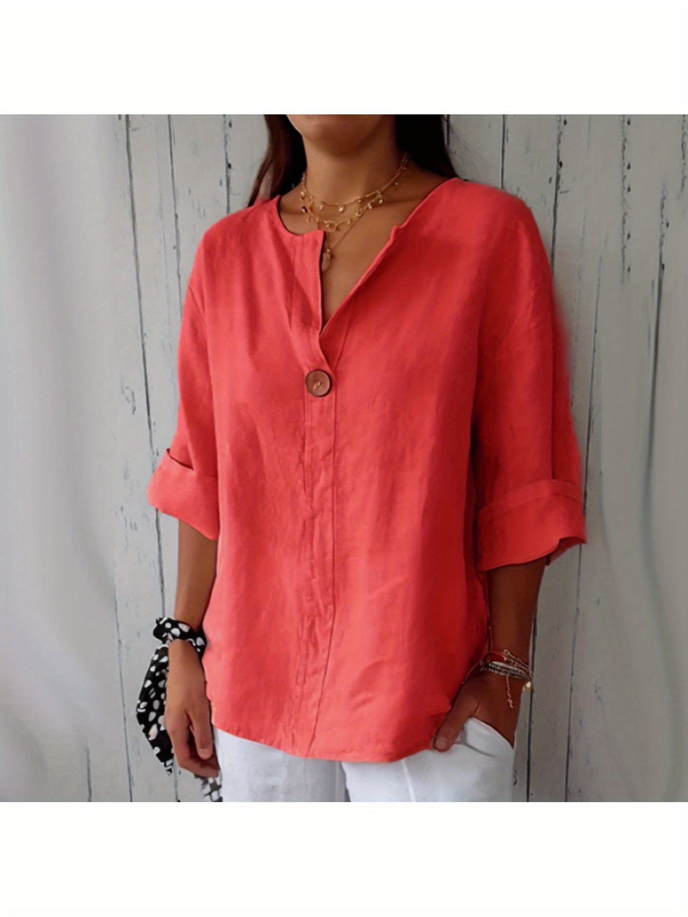 2025-Border European And American Summer New Loose-Shirt Women's Linen Button To | IFYHOME